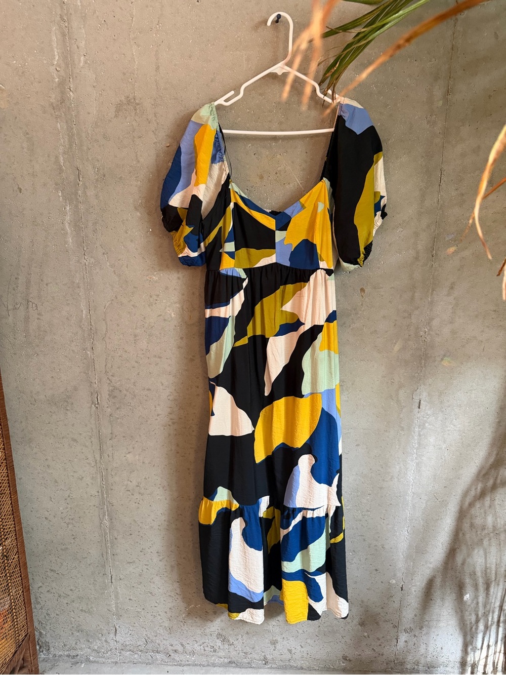 Nine West Abstract Print Puff-Sleeve Midi Dress